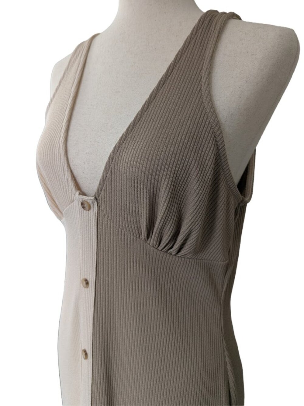 NWOT ASOS Design Sleeveless Ribbed Midi Button Colorblock Dress - Picture 5 of 13